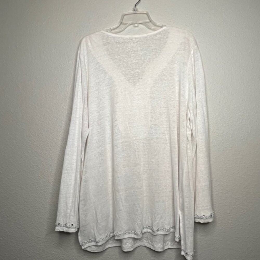 INC International Concepts XXL Linen Embellished Silver Pearl V-Neck Top - Picture 8 of 15